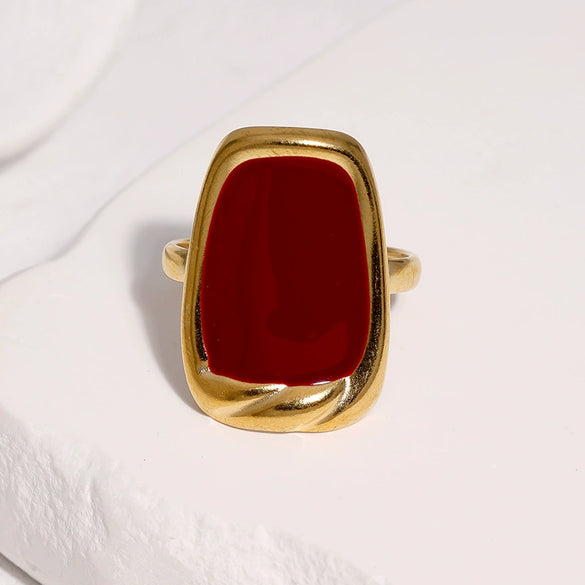 Women's Stainless Steel Open Ring With Geometric Retro Design Oil Drip Gold Electroplated Finish And Fade Resistant High End Style