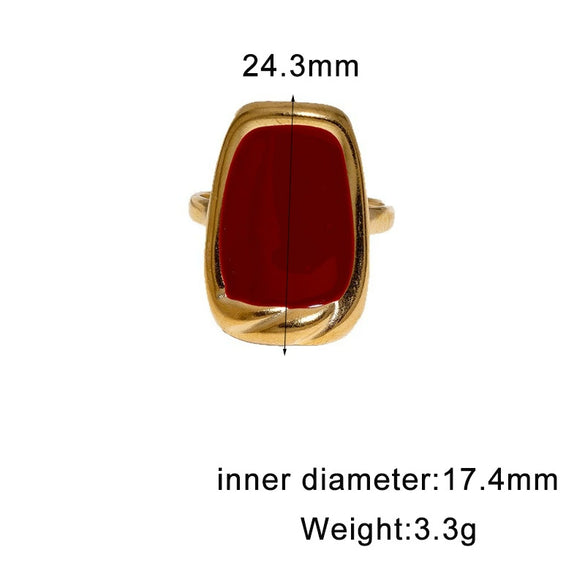 Women's Stainless Steel Open Ring With Geometric Retro Design Oil Drip Gold Electroplated Finish And Fade Resistant High End Style
