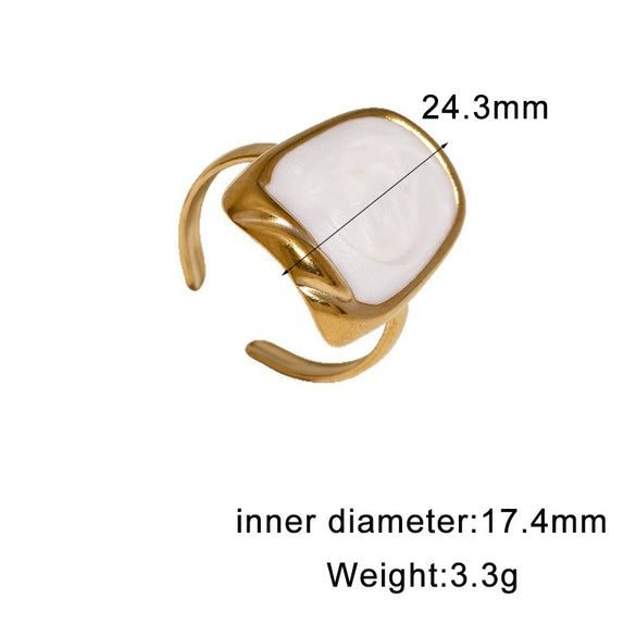 Women's Stainless Steel Open Ring With Geometric Retro Design Oil Drip Gold Electroplated Finish And Fade Resistant High End Style