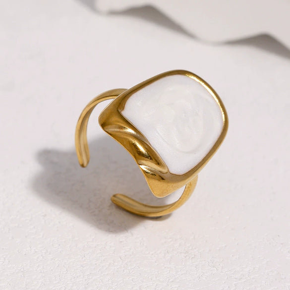 Women's Stainless Steel Open Ring With Geometric Retro Design Oil Drip Gold Electroplated Finish And Fade Resistant High End Style