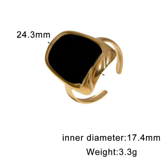 Women's Stainless Steel Open Ring With Geometric Retro Design Oil Drip Gold Electroplated Finish And Fade Resistant High End Style