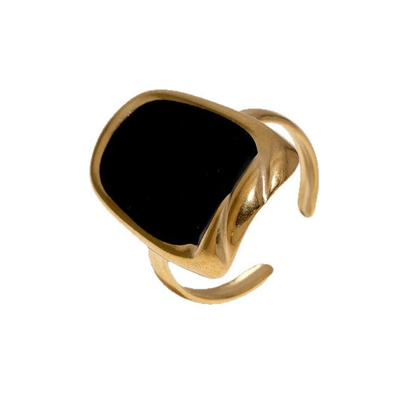 Women's Stainless Steel Open Ring With Geometric Retro Design Oil Drip Gold Electroplated Finish And Fade Resistant High End Style