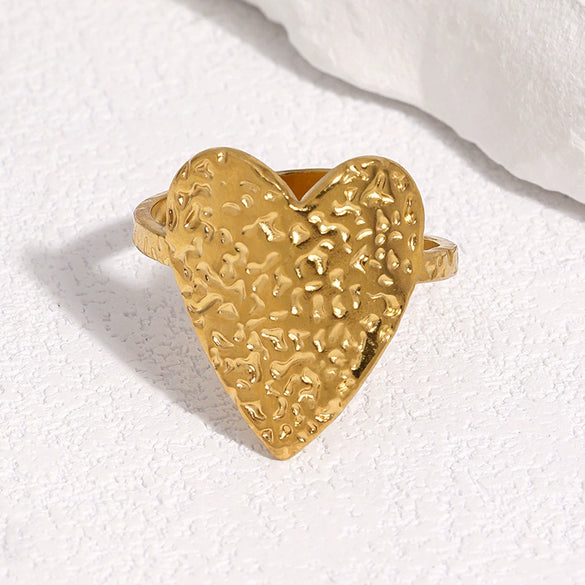 Women's Stainless Steel Open Ring With Hammered Heart Shape Electroplated Sweet And Cool Minimalist Style