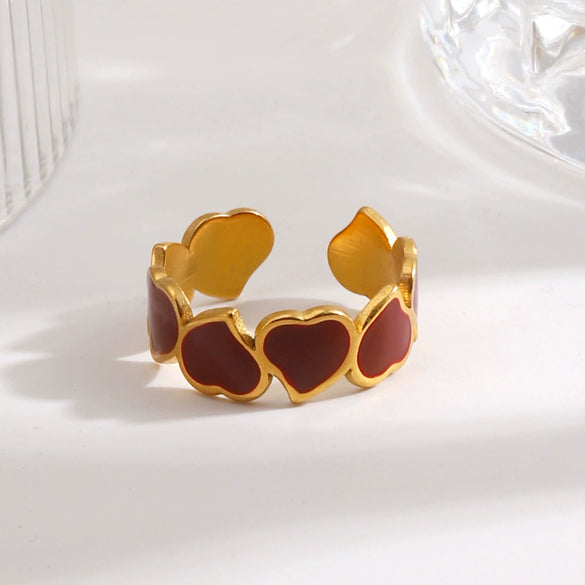 Women’s Stainless Steel Open Ring With Heart Shape Oil Drip Design And Electroplated Non Fading Geometric Style