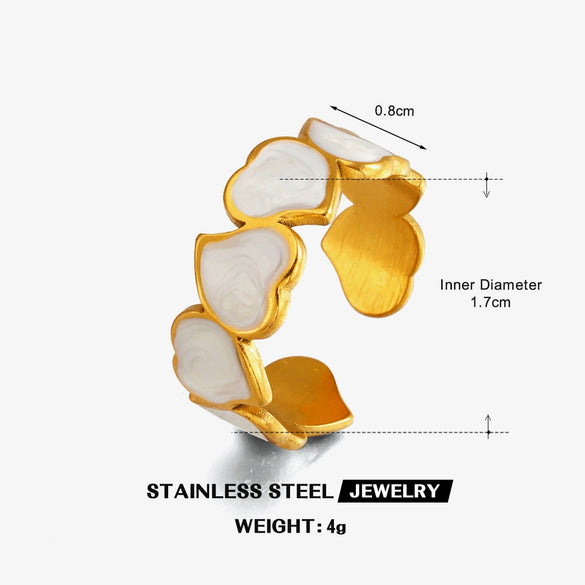 Women’s Stainless Steel Open Ring With Heart Shape Oil Drip Design And Electroplated Non Fading Geometric Style