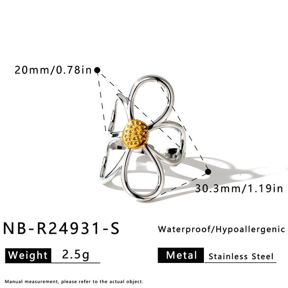 Women's Stainless Steel Open Ring With Hollow Floral Geometric Design 18K Gold Plated Electroplated Minimalist Fashion Jewelry