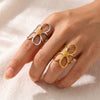 Women's Stainless Steel Open Ring With Hollow Floral Geometric Design 18K Gold Plated Electroplated Minimalist Fashion Jewelry