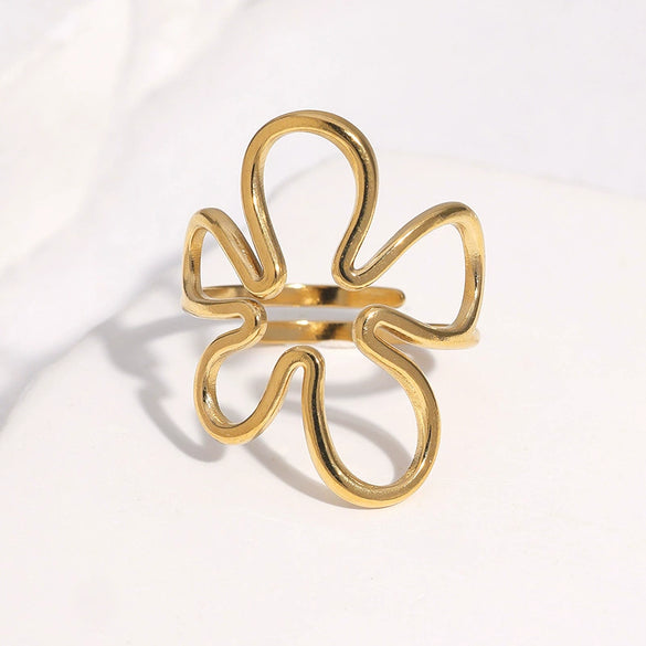 Women's Stainless Steel Open Ring With Hollow Flower Design Sweet Minimalist Style Electroplated Non Fading Accessory