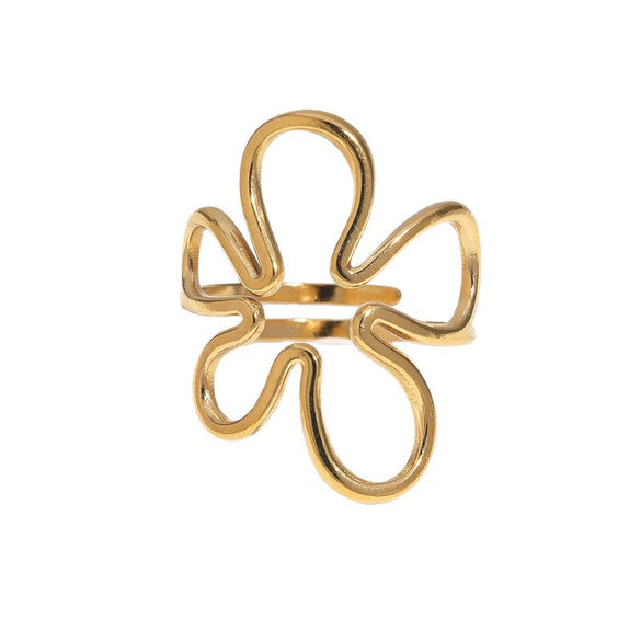 Women's Stainless Steel Open Ring With Hollow Flower Design Sweet Minimalist Style Electroplated Non Fading Accessory