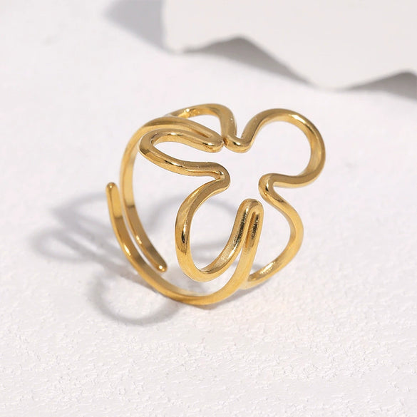 Women's Stainless Steel Open Ring With Hollow Flower Design Sweet Minimalist Style Electroplated Non Fading Accessory