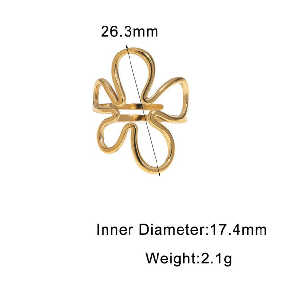 Women's Stainless Steel Open Ring With Hollow Flower Design Sweet Minimalist Style Electroplated Non Fading Accessory