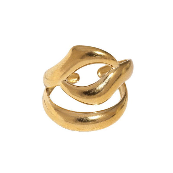 Women's Stainless Steel Open Ring With Irregular Hollow Geometric Shape Minimalist Asymmetrical Electroplated Design