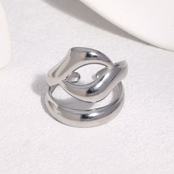 Women's Stainless Steel Open Ring With Irregular Hollow Geometric Shape Minimalist Asymmetrical Electroplated Design