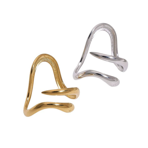 Women's Stainless Steel Open Ring With Irregular Line Design Simple Electroplated Gold Tone Fashion Jewelry