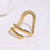 Women's Stainless Steel Open Ring With Irregular Line Design Simple Electroplated Gold Tone Fashion Jewelry