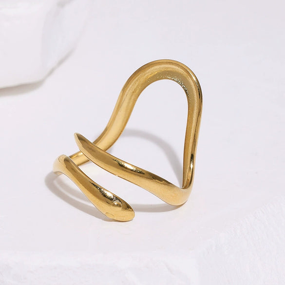 Women's Stainless Steel Open Ring With Irregular Line Design Simple Electroplated Gold Tone Fashion Jewelry