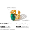 Women's Stainless Steel Open Ring With Natural Stone Geometric Minimalist Design And 18K Vacuum Plated Non Fading Finish