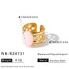 Women's Stainless Steel Open Ring With Natural Stone Geometric Minimalist Design And 18K Vacuum Plated Non Fading Finish
