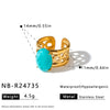 Women's Stainless Steel Open Ring With Natural Stone Geometric Minimalist Design And 18K Vacuum Plated Non Fading Finish