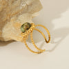 Women's Stainless Steel Open Ring With Natural Stone Geometric Style Electroplated