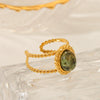 Women's Stainless Steel Open Ring With Natural Stone Geometric Style Electroplated