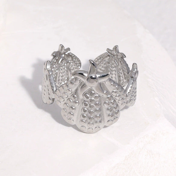Women's Stainless Steel Open Ring With Shell And Starfish Design Gold Electroplated Natural Minimalist Ocean Style Jewelry