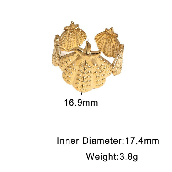Women's Stainless Steel Open Ring With Shell And Starfish Design Gold Electroplated Natural Minimalist Ocean Style Jewelry