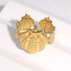 Women's Stainless Steel Open Ring With Shell And Starfish Design Gold Electroplated Natural Minimalist Ocean Style Jewelry