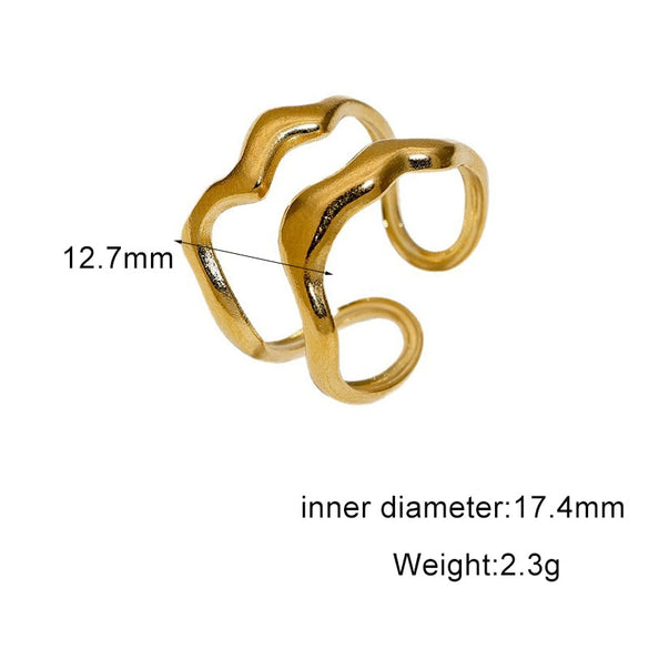 Women's Stainless Steel Open Ring With Simple Geometric Double Layer Irregular Design And Electroplated Finish