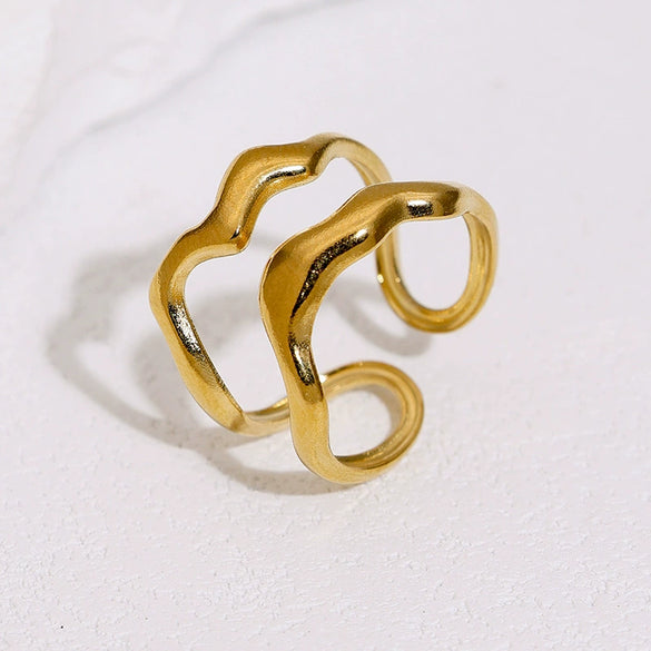 Women's Stainless Steel Open Ring With Simple Geometric Double Layer Irregular Design And Electroplated Finish