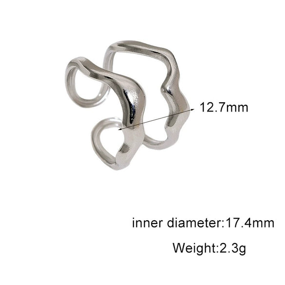 Women's Stainless Steel Open Ring With Simple Geometric Double Layer Irregular Design And Electroplated Finish