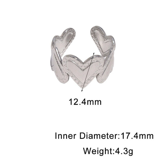 Women's Stainless Steel Open Ring With Snake Pattern Heart Shape Simple Versatile Electroplated Non Fading Jewelry