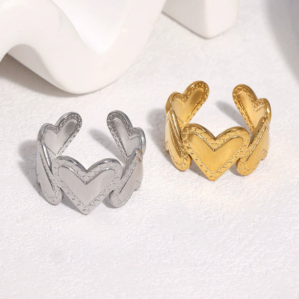 Women's Stainless Steel Open Ring With Snake Pattern Heart Shape Simple Versatile Electroplated Non Fading Jewelry