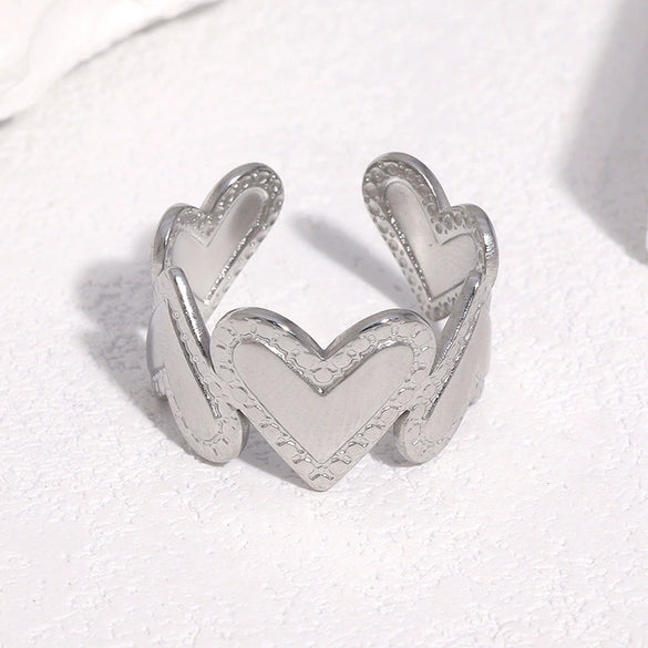 Women's Stainless Steel Open Ring With Snake Pattern Heart Shape Simple Versatile Electroplated Non Fading Jewelry