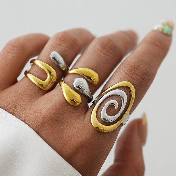 Women's Stainless Steel Open Rings With Geometric Shape And Vacuum Furnace Electroplating In Ins Style
