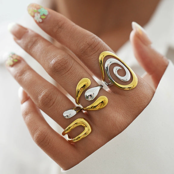 Women's Stainless Steel Open Rings With Geometric Shape And Vacuum Furnace Electroplating In Ins Style