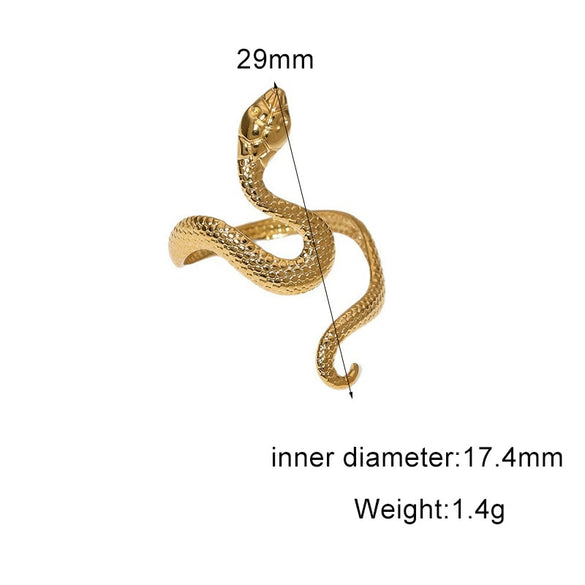 Women's Stainless Steel Open Snake Ring With Gold Electroplated Finish Simple Animal Style Jewelry
