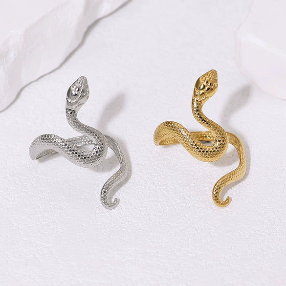 Women's Stainless Steel Open Snake Ring With Gold Electroplated Finish Simple Animal Style Jewelry