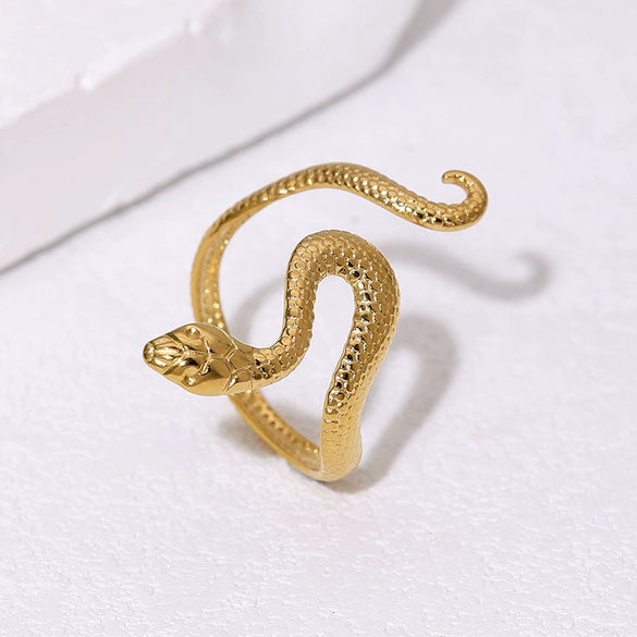 Women's Stainless Steel Open Snake Ring With Gold Electroplated Finish Simple Animal Style Jewelry