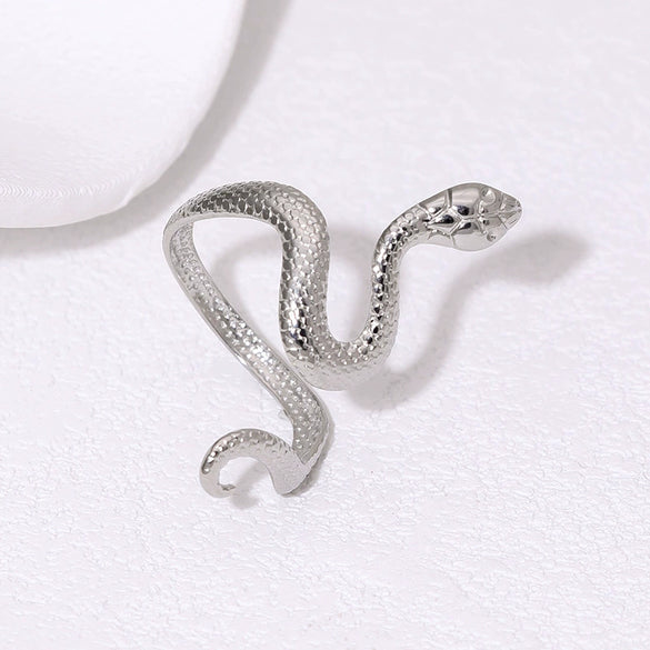 Women's Stainless Steel Open Snake Ring With Gold Electroplated Finish Simple Animal Style Jewelry