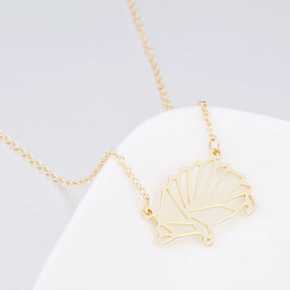Women's Stainless Steel Origami Hedgehog Necklace With Geometric Openwork Pendant And Electroplated Ochain