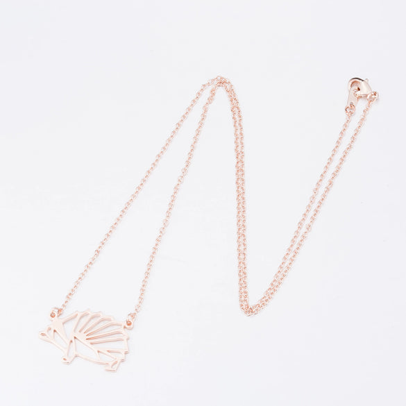 Women's Stainless Steel Origami Hedgehog Necklace With Geometric Openwork Pendant And Electroplated Ochain