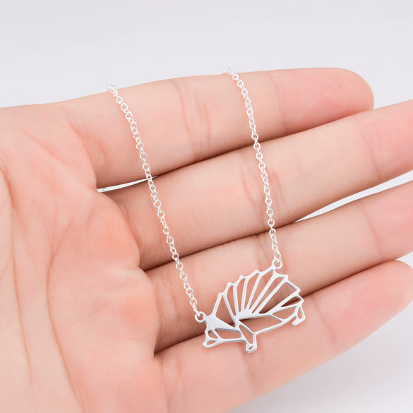 Women's Stainless Steel Origami Hedgehog Necklace With Geometric Openwork Pendant And Electroplated Ochain