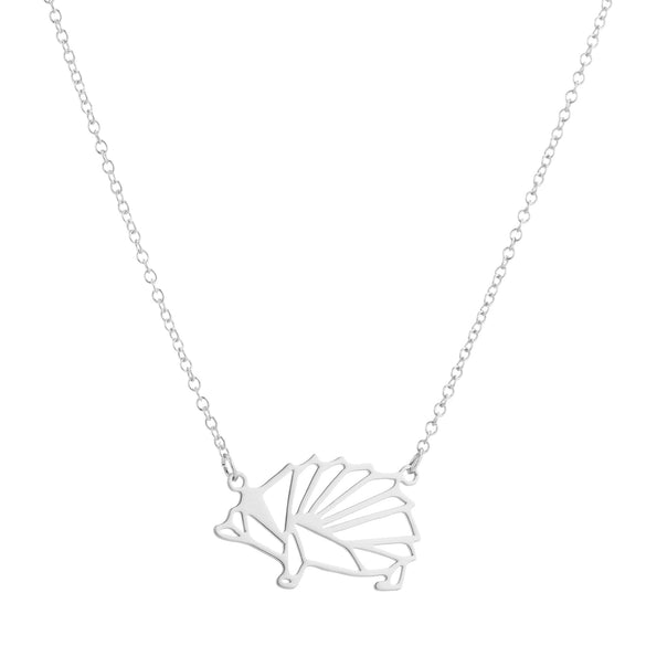 Women's Stainless Steel Origami Hedgehog Necklace With Geometric Openwork Pendant And Electroplated Ochain