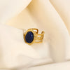 Women's Stainless Steel Oval Open Ring With Turquoise Natural Stone Geometric Pattern Pvdp Furnace Real Gold Process