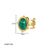 Women's Stainless Steel Oval Open Ring With Turquoise Natural Stone Geometric Pattern Pvdp Furnace Real Gold Process