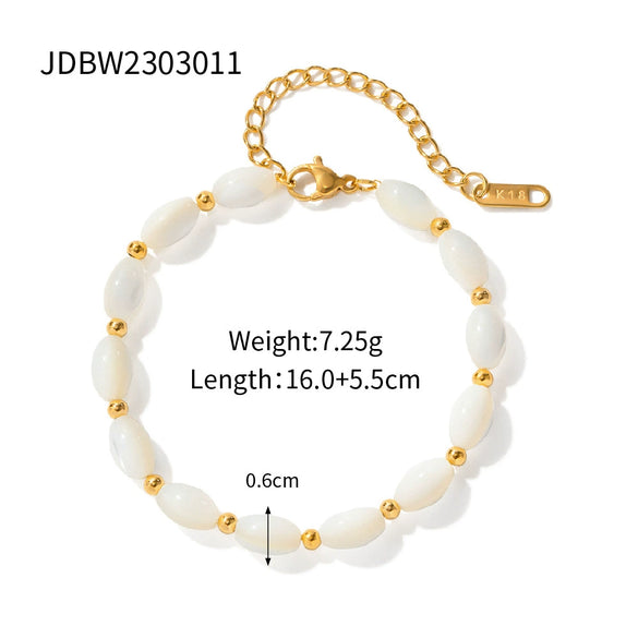 Women's Stainless Steel Oval Shell Beads Beaded Bracelet With Geometric Design And Electroplating Treatment