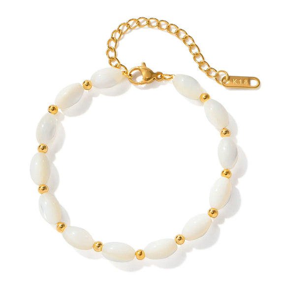 Women's Stainless Steel Oval Shell Beads Beaded Bracelet With Geometric Design And Electroplating Treatment