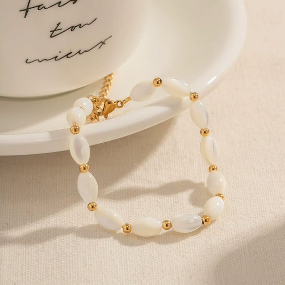 Women's Stainless Steel Oval Shell Beads Beaded Bracelet With Geometric Design And Electroplating Treatment
