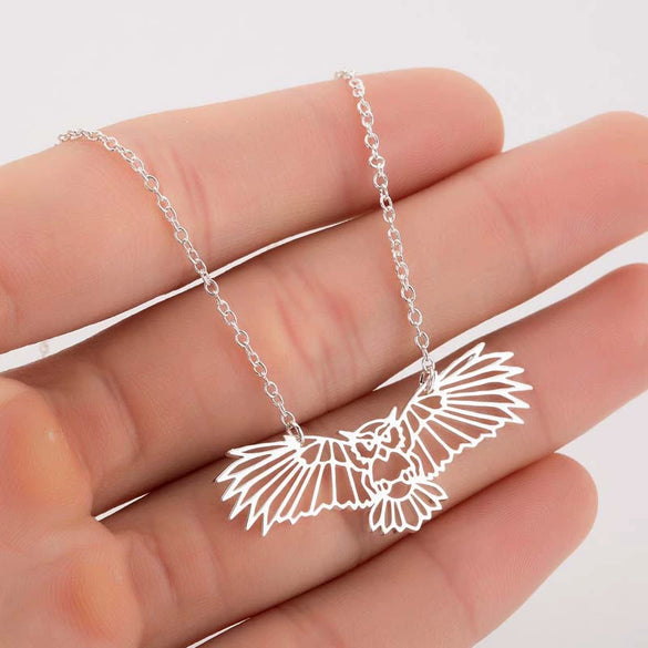 Women's Stainless Steel Owl Pendant Necklace With Hollow Geometric Origami Design And Electroplated O Chain